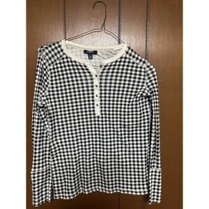 Chaps Checkered White & Black Long Sleeve Shirt Size M